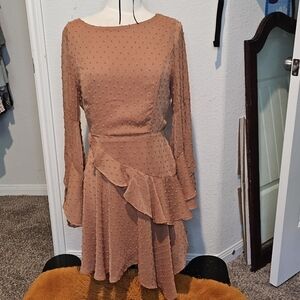 Altar'd State Tan Textured Long Sleeve Dress Size M